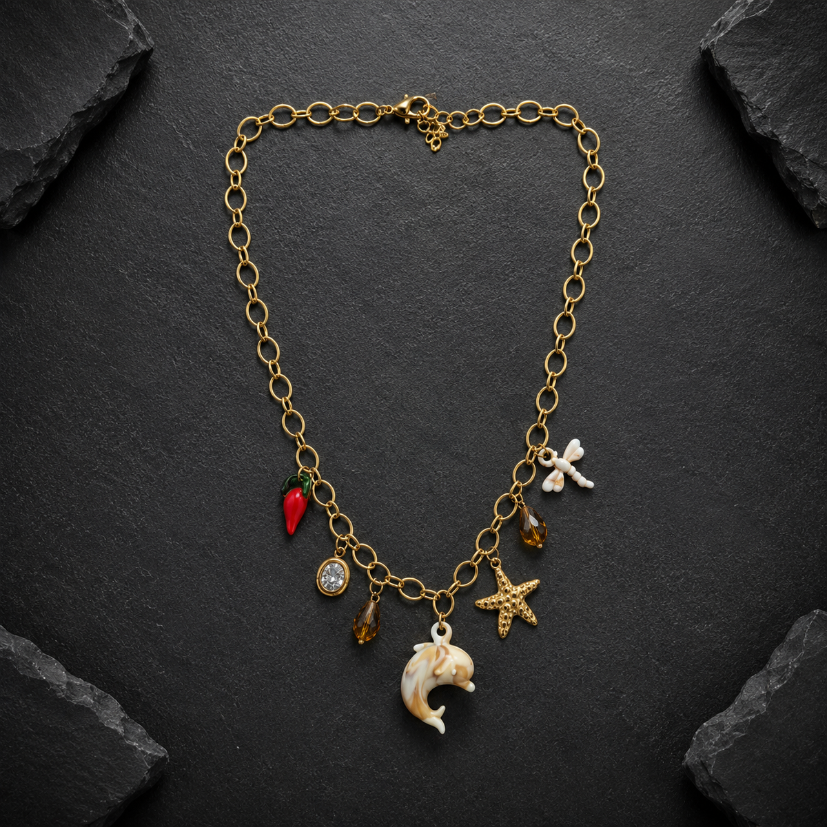 Ocean Charm Gold-Tone Statement Necklace