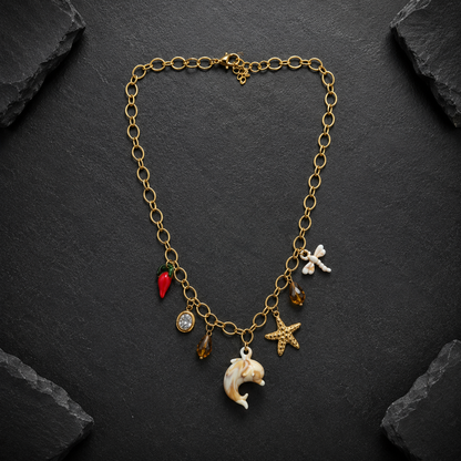 Ocean Charm Gold-Tone Statement Necklace