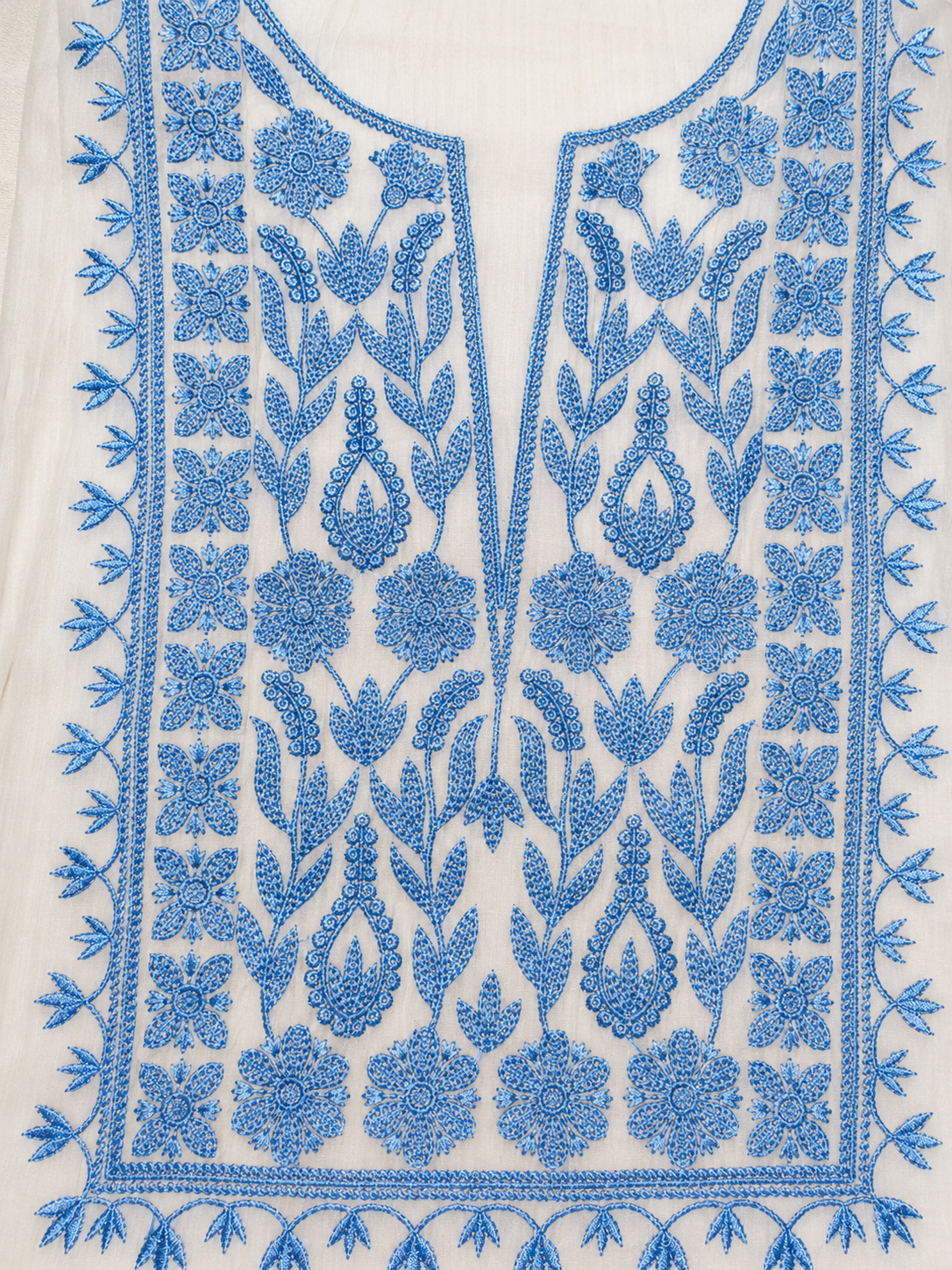 Ivory White Blue Embroidered Unstitched Salwar Suit with Elegant Dupatta