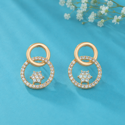 Elegant CZ Double Circle Drop Earrings for Women | Gold Tone Crystal Hoop Earrings | Party & Wedding Jewellery