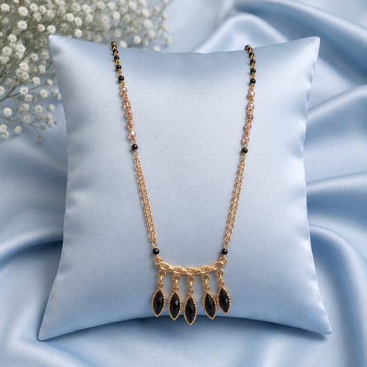 Rose Gold Black Bead Drop Pendant Necklace
