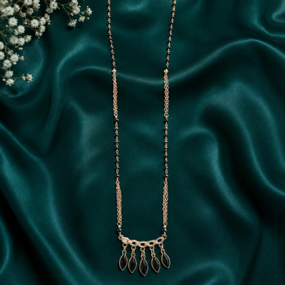 Rose Gold Black Bead Drop Pendant Necklace