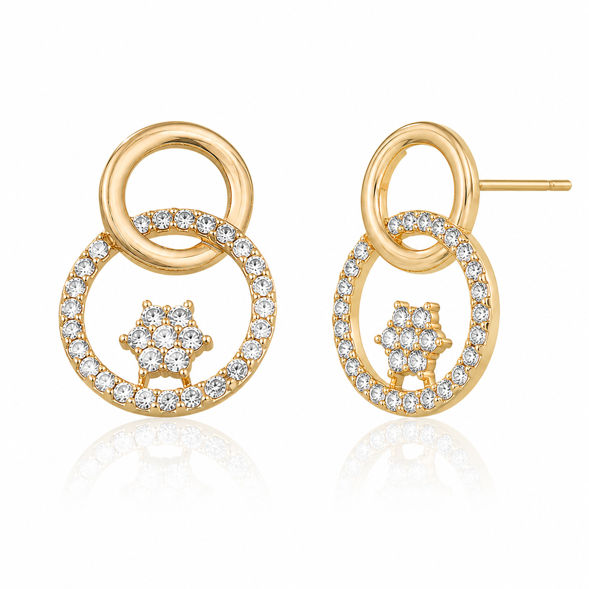 Elegant CZ Double Circle Drop Earrings for Women | Gold Tone Crystal Hoop Earrings | Party & Wedding Jewellery