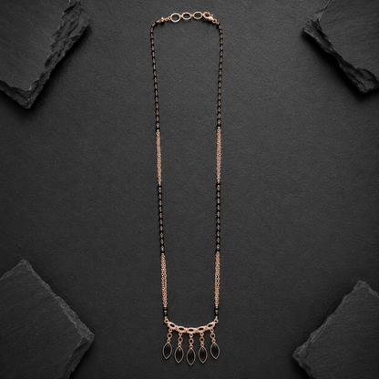 Rose Gold Black Bead Drop Pendant Necklace