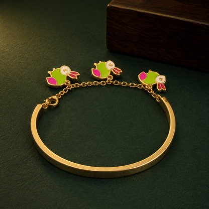 Gold Tone Owl Charm Bracelet for Women | Colorful Enamel Designer Adjustable Bangle
