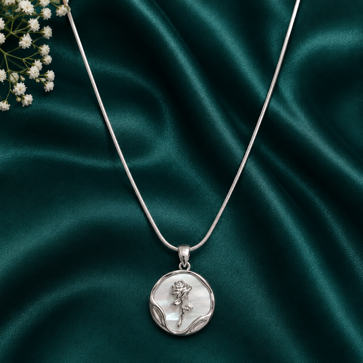 Silver Bloom Rose Pendant Necklace