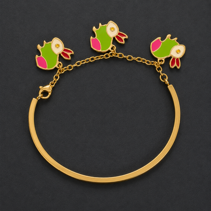 Gold Tone Owl Charm Bracelet for Women | Colorful Enamel Designer Adjustable Bangle