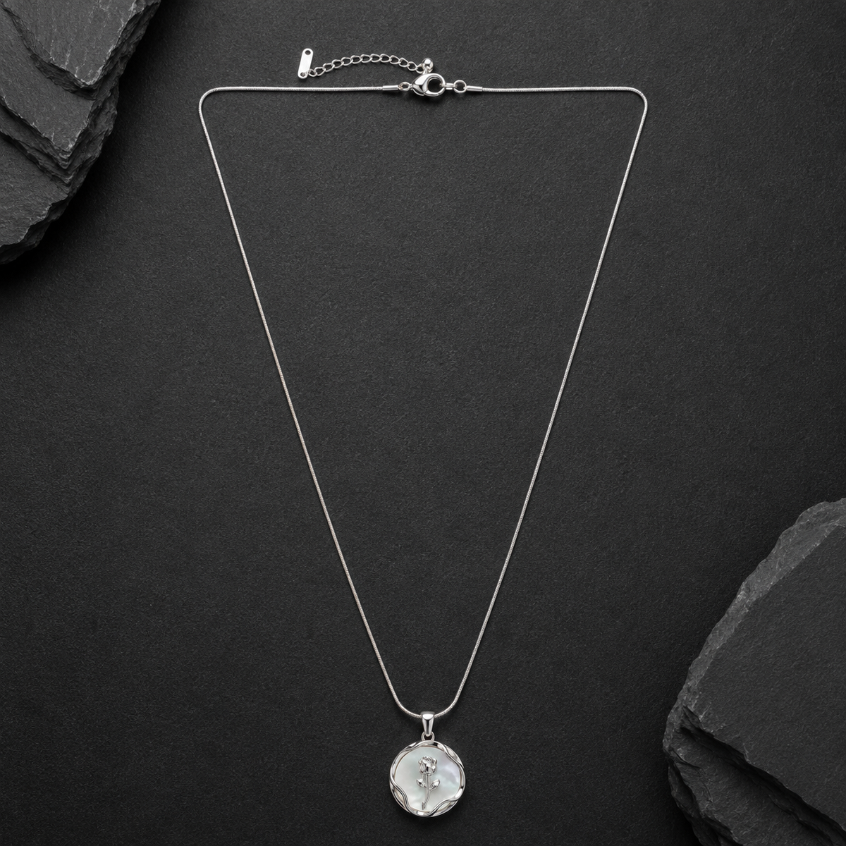 Silver Bloom Rose Pendant Necklace