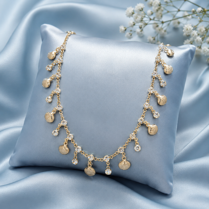 Golden Seashell Charm Crystal Drop Necklace