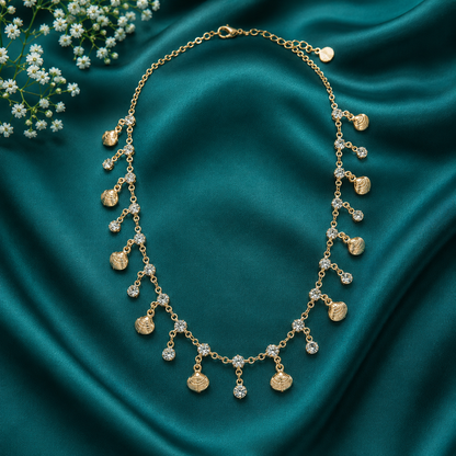 Golden Seashell Charm Crystal Drop Necklace