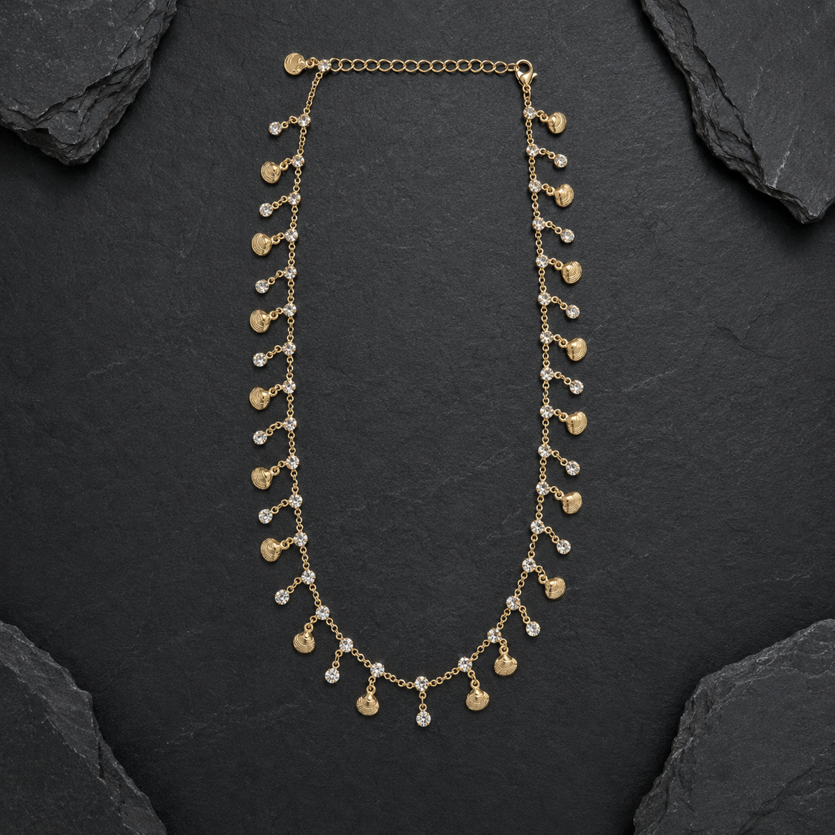 Golden Seashell Charm Crystal Drop Necklace