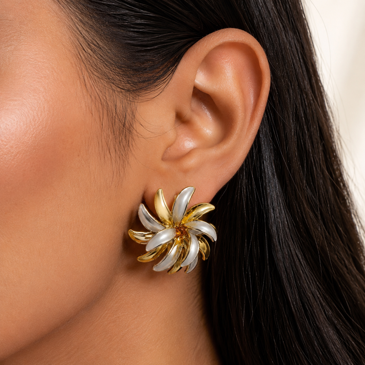 Vintage Dual Tone Floral Stud Earrings for Women | Gold & Silver Statement Earrings