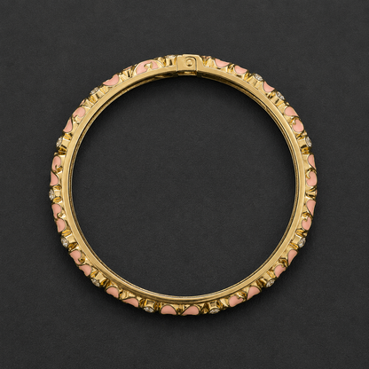 Luxury Gold-Tone Floral Enamel Bangle Bracelet with Crystal Stone Accents