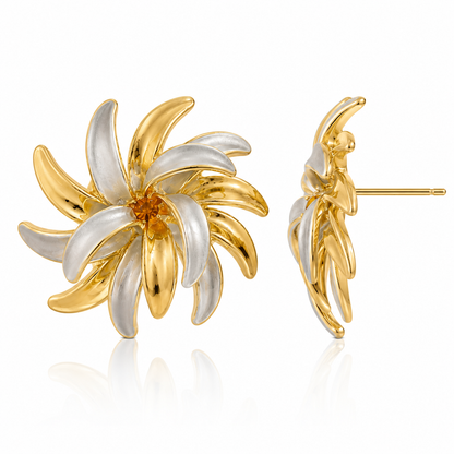 Vintage Dual Tone Floral Stud Earrings for Women | Gold & Silver Statement Earrings