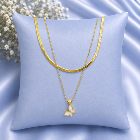 Golden Flutter Layered Butterfly Necklace