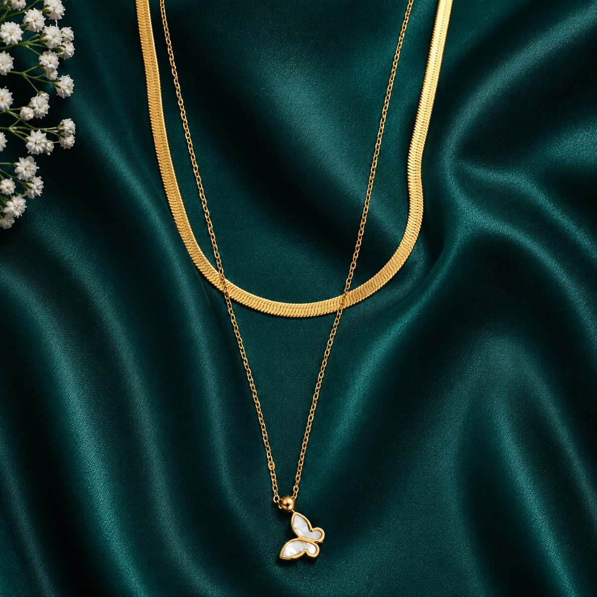 Golden Flutter Layered Butterfly Necklace