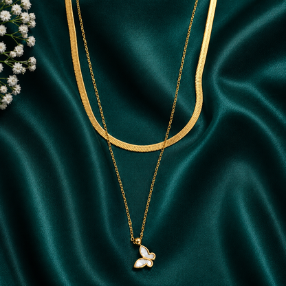 Golden Flutter Layered Butterfly Necklace