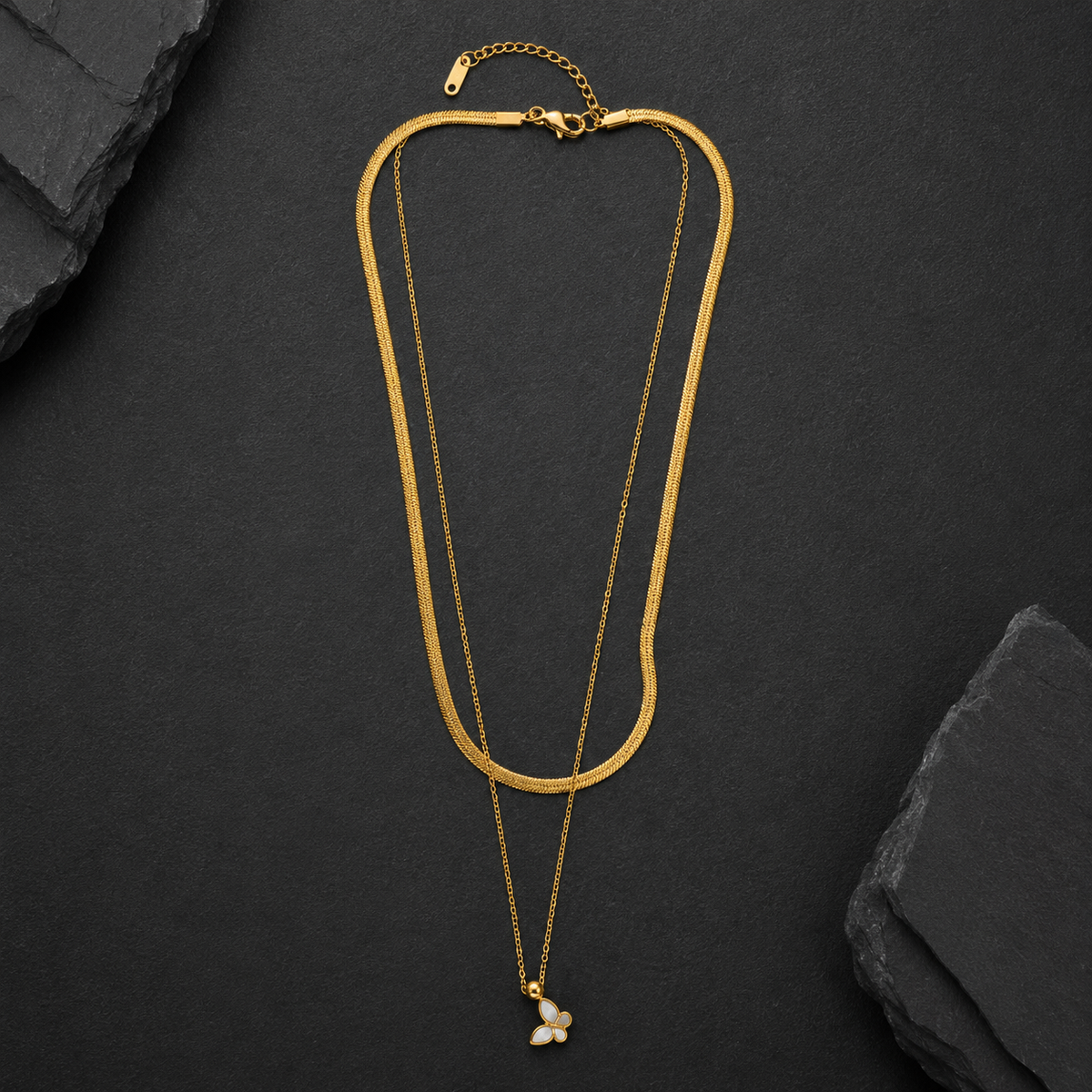 Golden Flutter Layered Butterfly Necklace