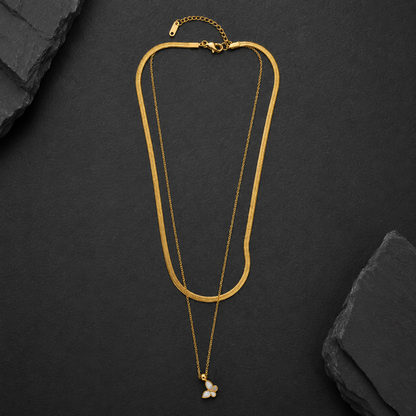Golden Flutter Layered Butterfly Necklace
