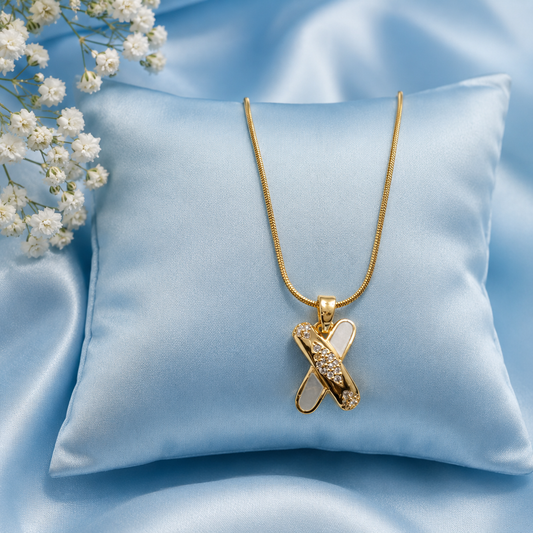 Golden Crystal Ribbon Pendant Necklace