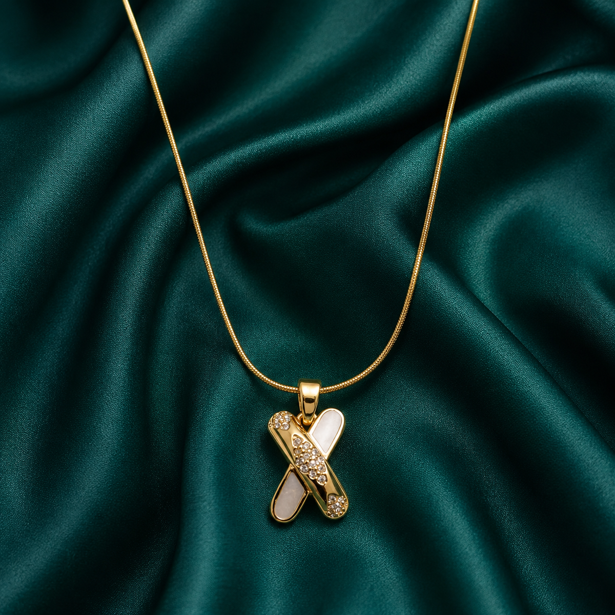 Golden Crystal Ribbon Pendant Necklace