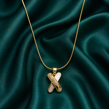 Golden Crystal Ribbon Pendant Necklace