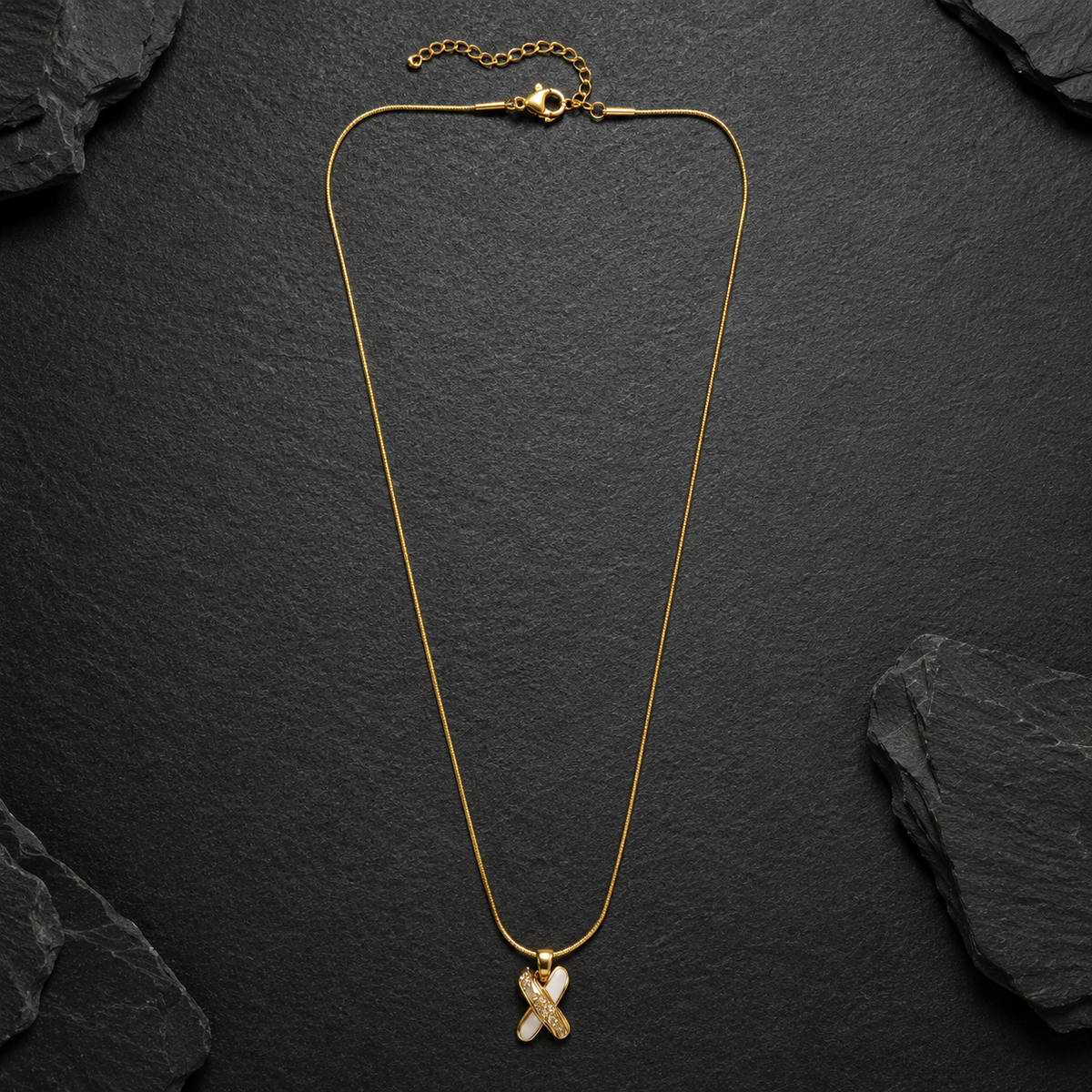 Golden Crystal Ribbon Pendant Necklace