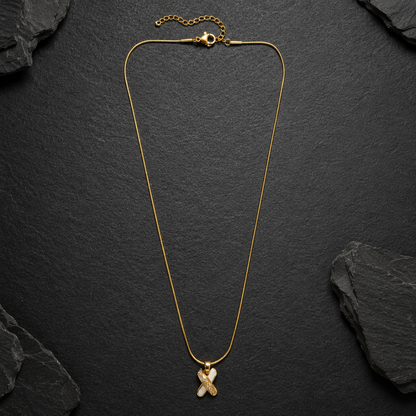 Golden Crystal Ribbon Pendant Necklace