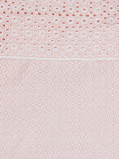 Blush Pink Embroidered Unstitched Suit with Multicolor Floral Neck Panel & Dupatta