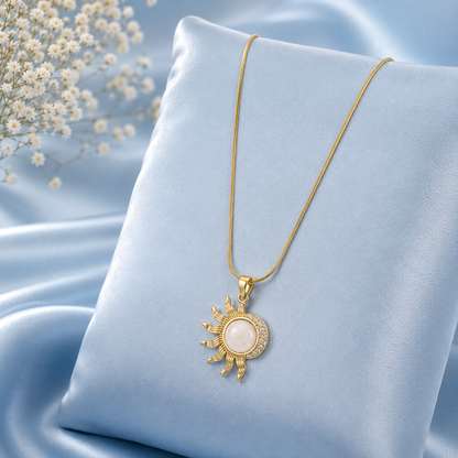 Celestial Sun & Moon Pendant Necklace – Gold-Tone Pearl Statement Necklace