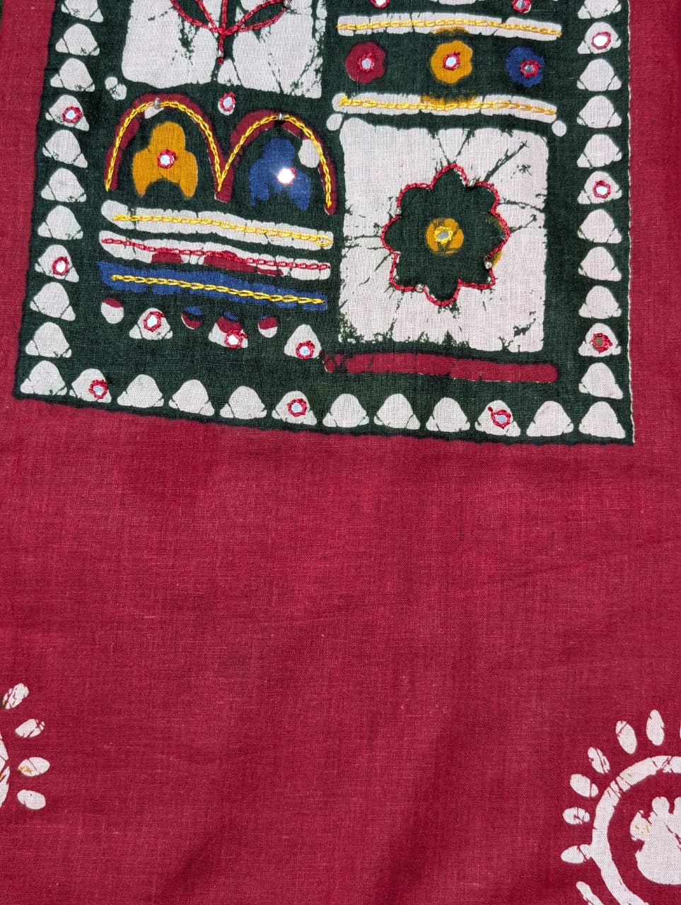 Maroon Ajrakh-Inspired Printed Unstitched Suit with Multicolor Designer Dupatta