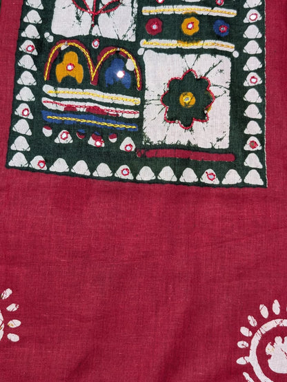 Maroon Ajrakh-Inspired Printed Unstitched Suit with Multicolor Designer Dupatta