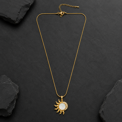 Celestial Sun & Moon Pendant Necklace – Gold-Tone Pearl Statement Necklace