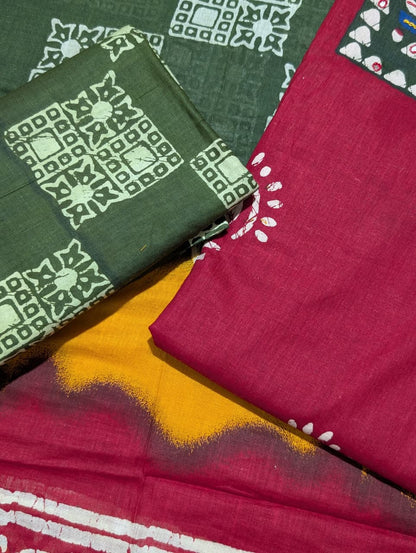 Maroon Ajrakh-Inspired Printed Unstitched Suit with Multicolor Designer Dupatta