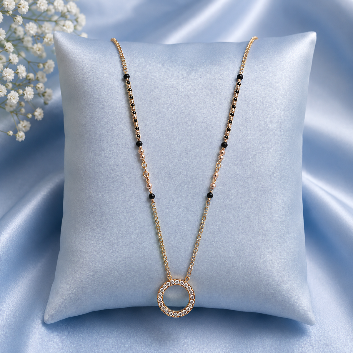 Rose Gold Crystal Circle Mangalsutra Necklace