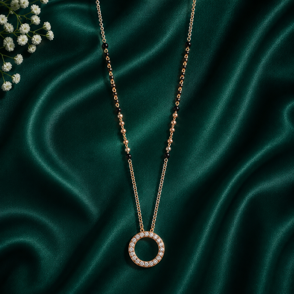 Rose Gold Crystal Circle Mangalsutra Necklace