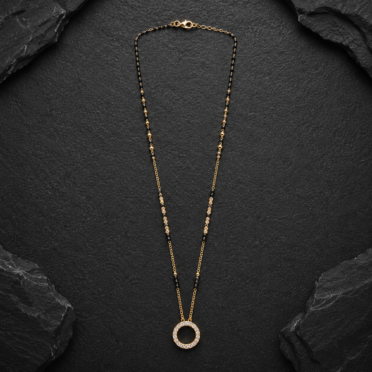 Rose Gold Crystal Circle Mangalsutra Necklace
