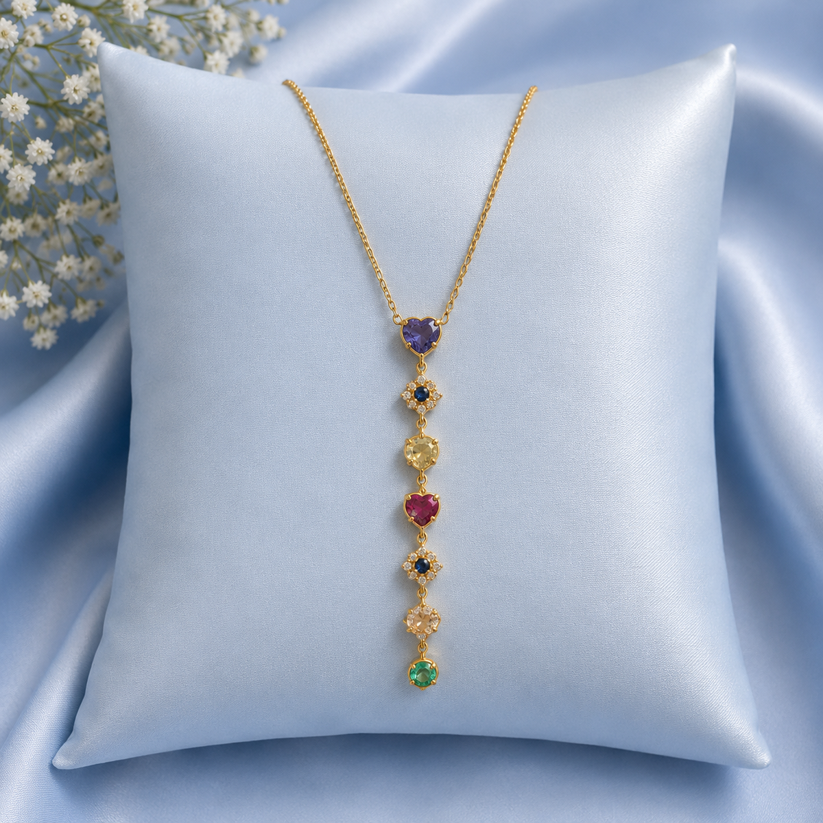 Multicolor Heart Charm Drop Pendant Necklace