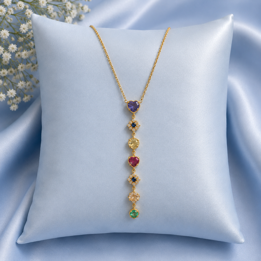 Multicolor Heart Charm Drop Pendant Necklace