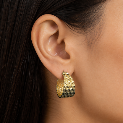 Elegant Textured Gold Hoop Earrings for Women | Geometric Statement Hoops | Trendy Party Wear Jewellery