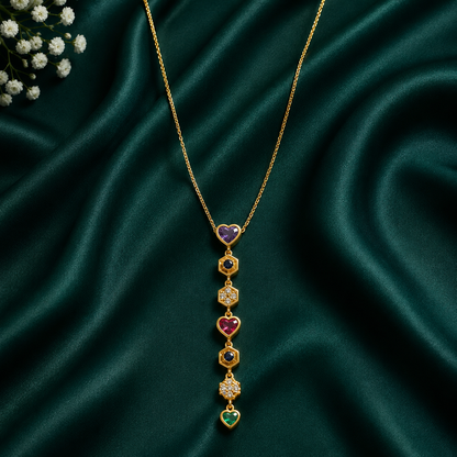 Multicolor Heart Charm Drop Pendant Necklace
