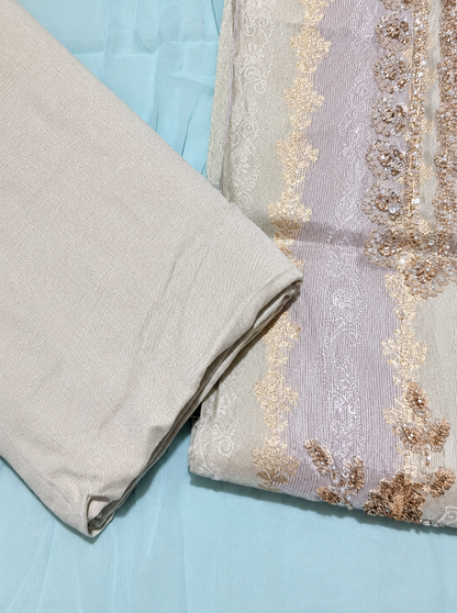 Powder Blue & Ivory Embroidered Unstitched Suit with Sequin Work and Net Dupatta