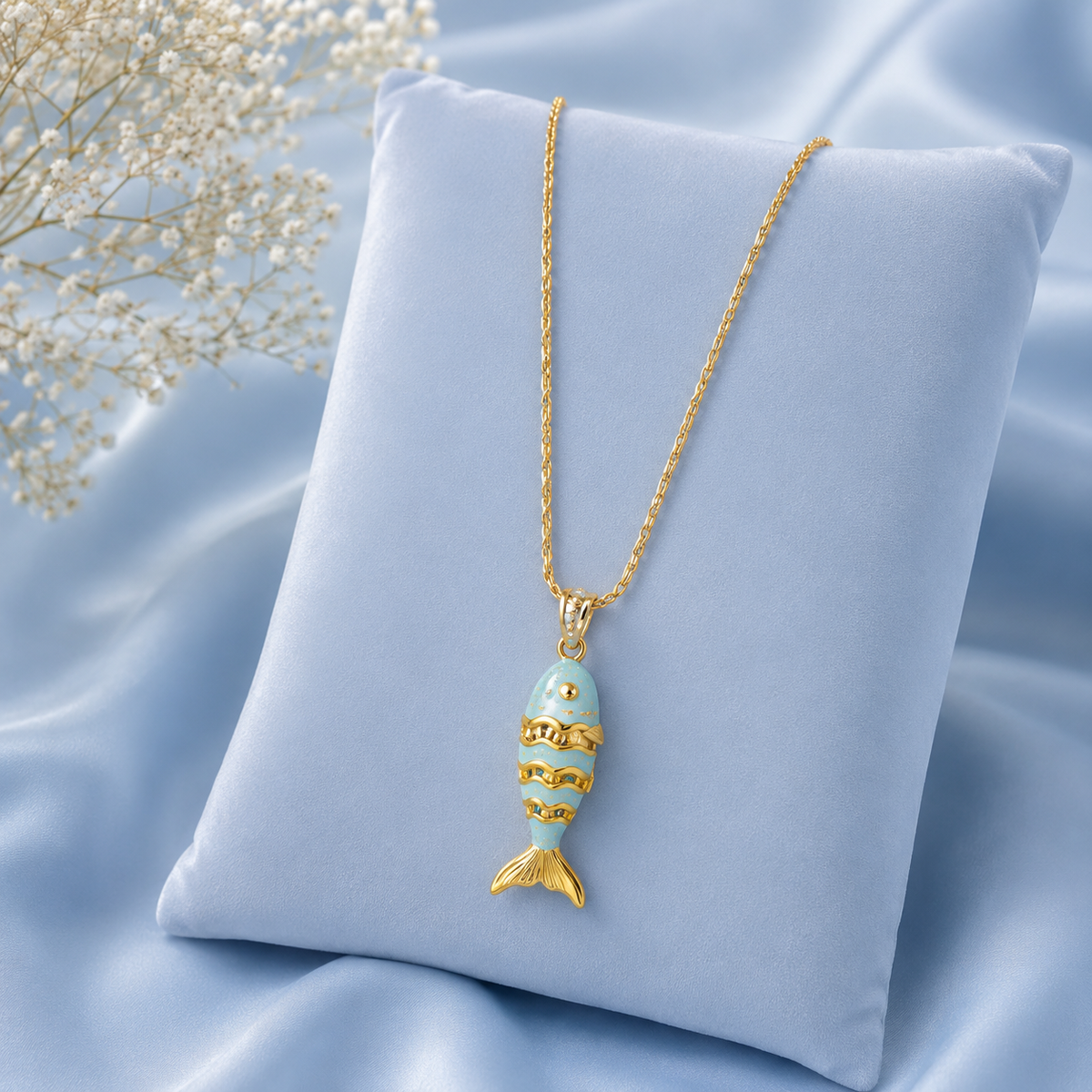Ocean Charm Fish Pendant Necklace – Gold-Tone Enamel Minimalist Necklace