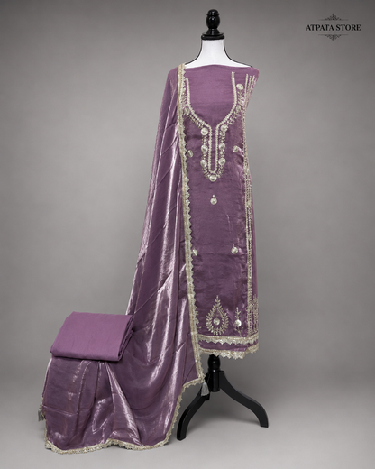 Dusty Mauve Embroidered Unstitched Suit with Shimmer Dupatta