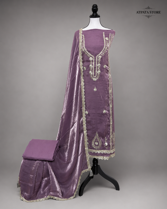Dusty Mauve Embroidered Unstitched Suit with Shimmer Dupatta