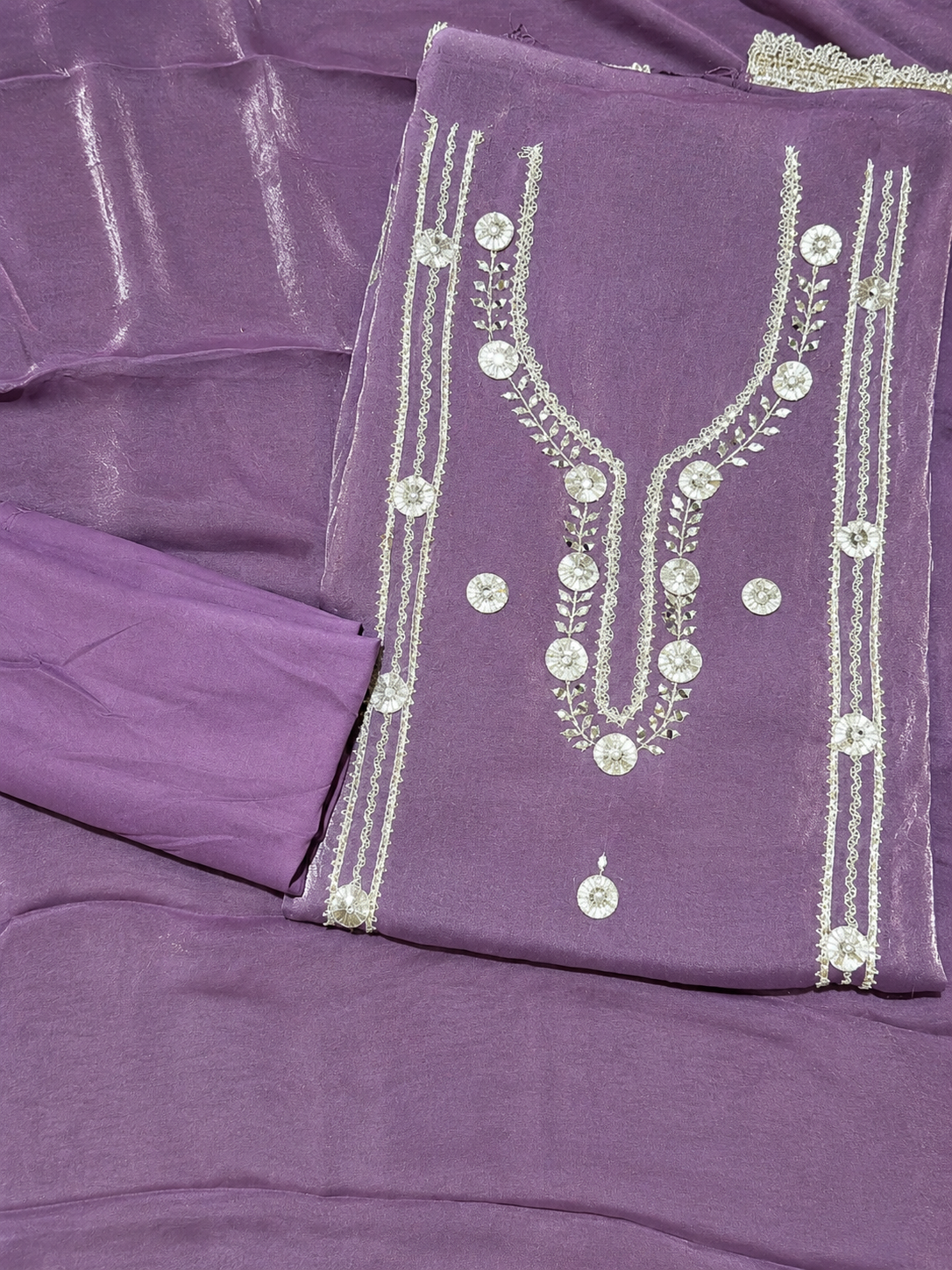 Dusty Mauve Embroidered Unstitched Suit with Shimmer Dupatta