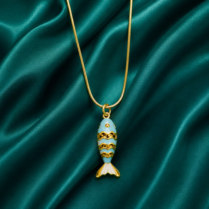 Ocean Charm Fish Pendant Necklace – Gold-Tone Enamel Minimalist Necklace