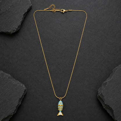 Ocean Charm Fish Pendant Necklace – Gold-Tone Enamel Minimalist Necklace
