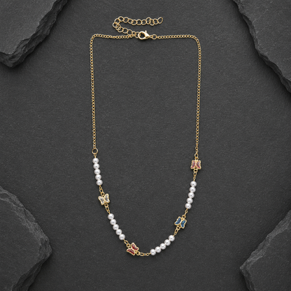 Butterfly Charm Pearl Beaded Gold-Tone Necklace for Women