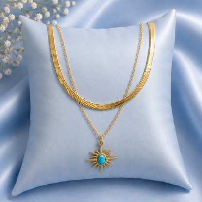 Celestial Turquoise Sun Layered Necklace Set